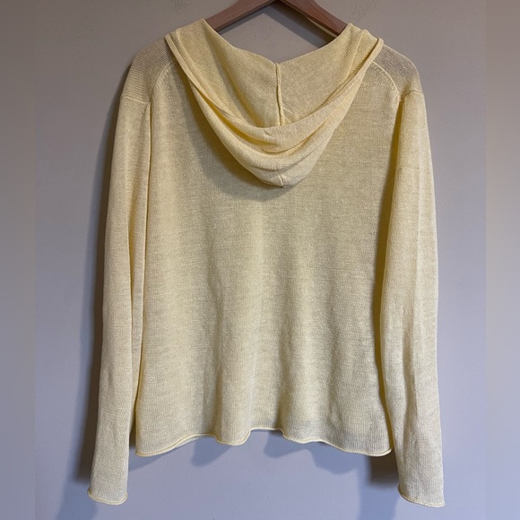 Eileen Fisher Womens Linen Knit V Neck Pullover Hoodie Sweater Large Yellow - Picture 3 of 5